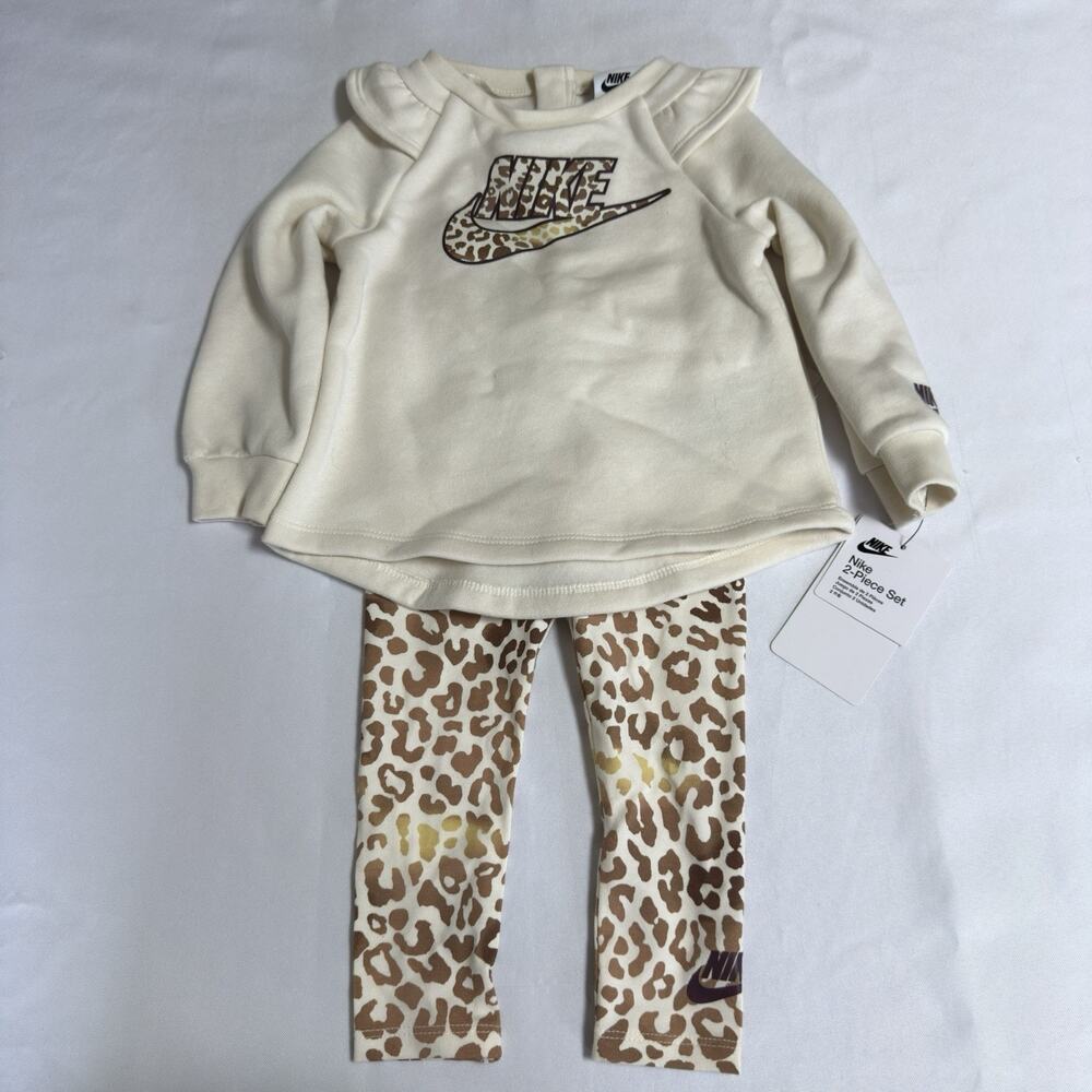 Nike Baby Girls Long Sleeve Top & Cheetah Print Leggings Set Size 18 Months